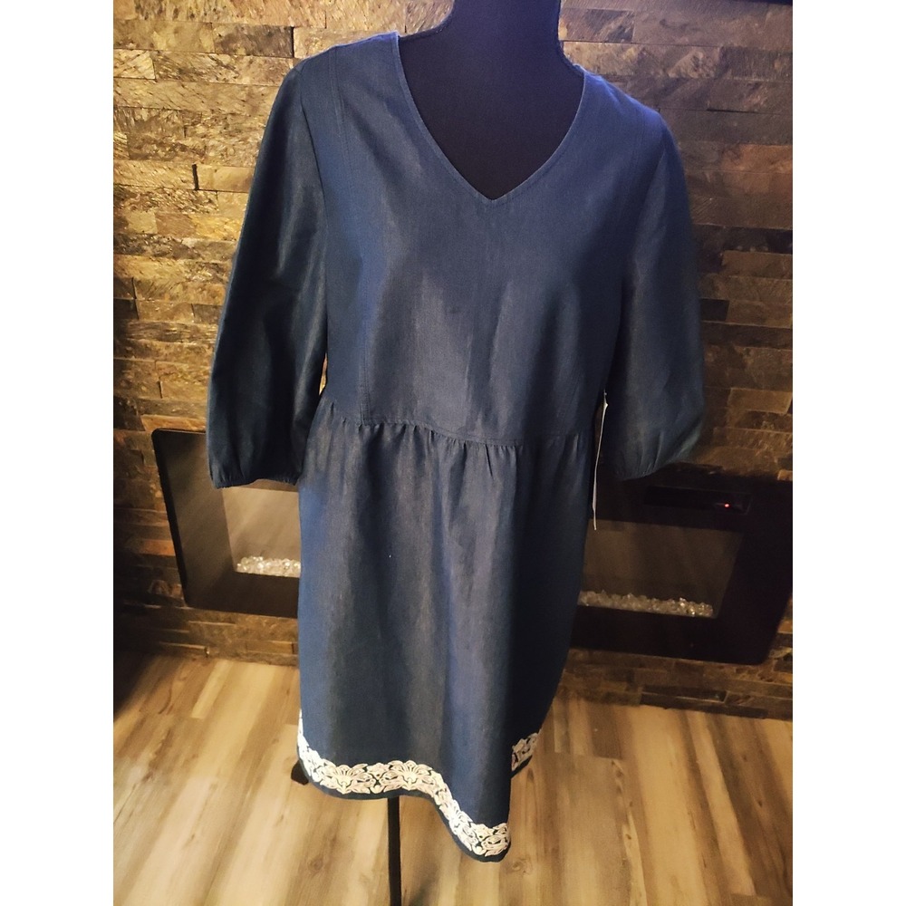 Blair Blue Denim Dress With Embroidered White Hem Size M NEW with Tag